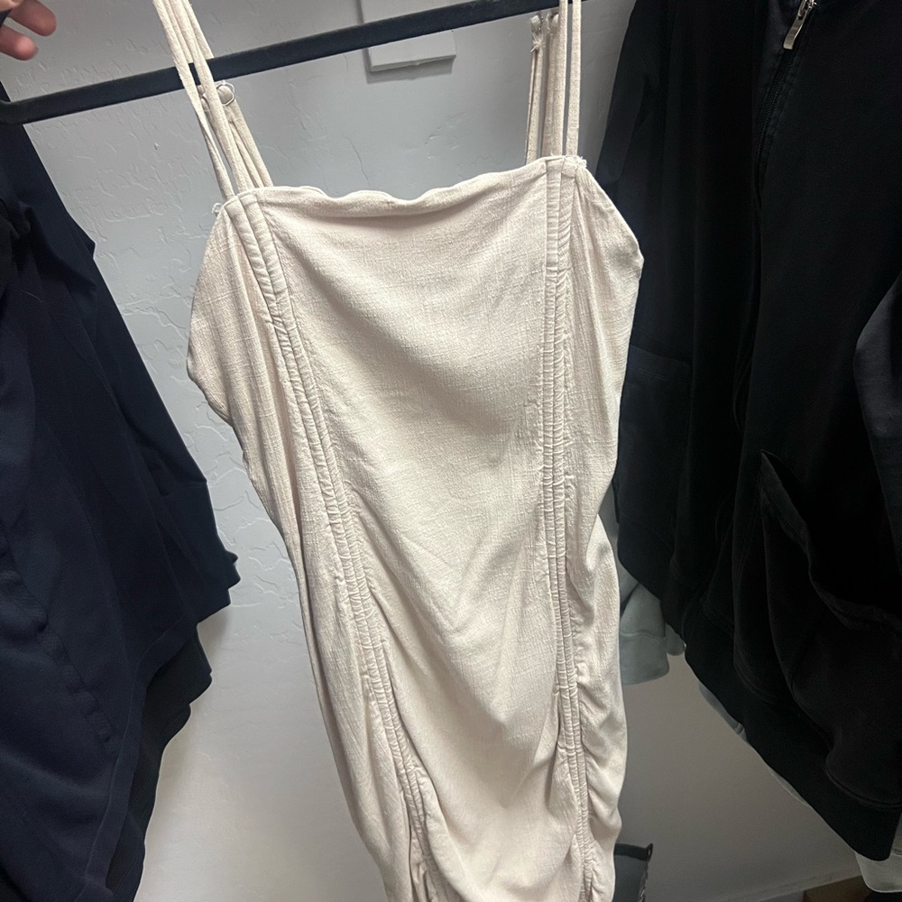 Wild Fable Beige Textured Spaghetti Strap Dress
